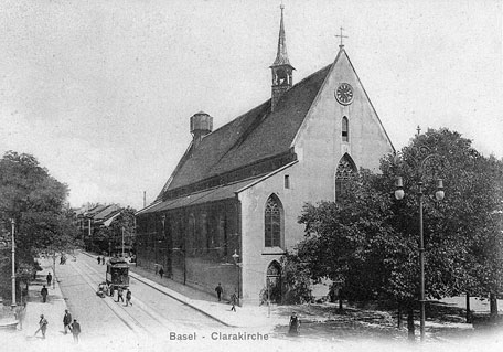 Historische Aufnahme der St.Clarakirche; Foto: Look-back.ch
